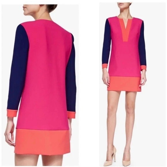 Diane Von Furstenberg Pink Colorblock Crepe Shift Dress - Picture 1 of 8